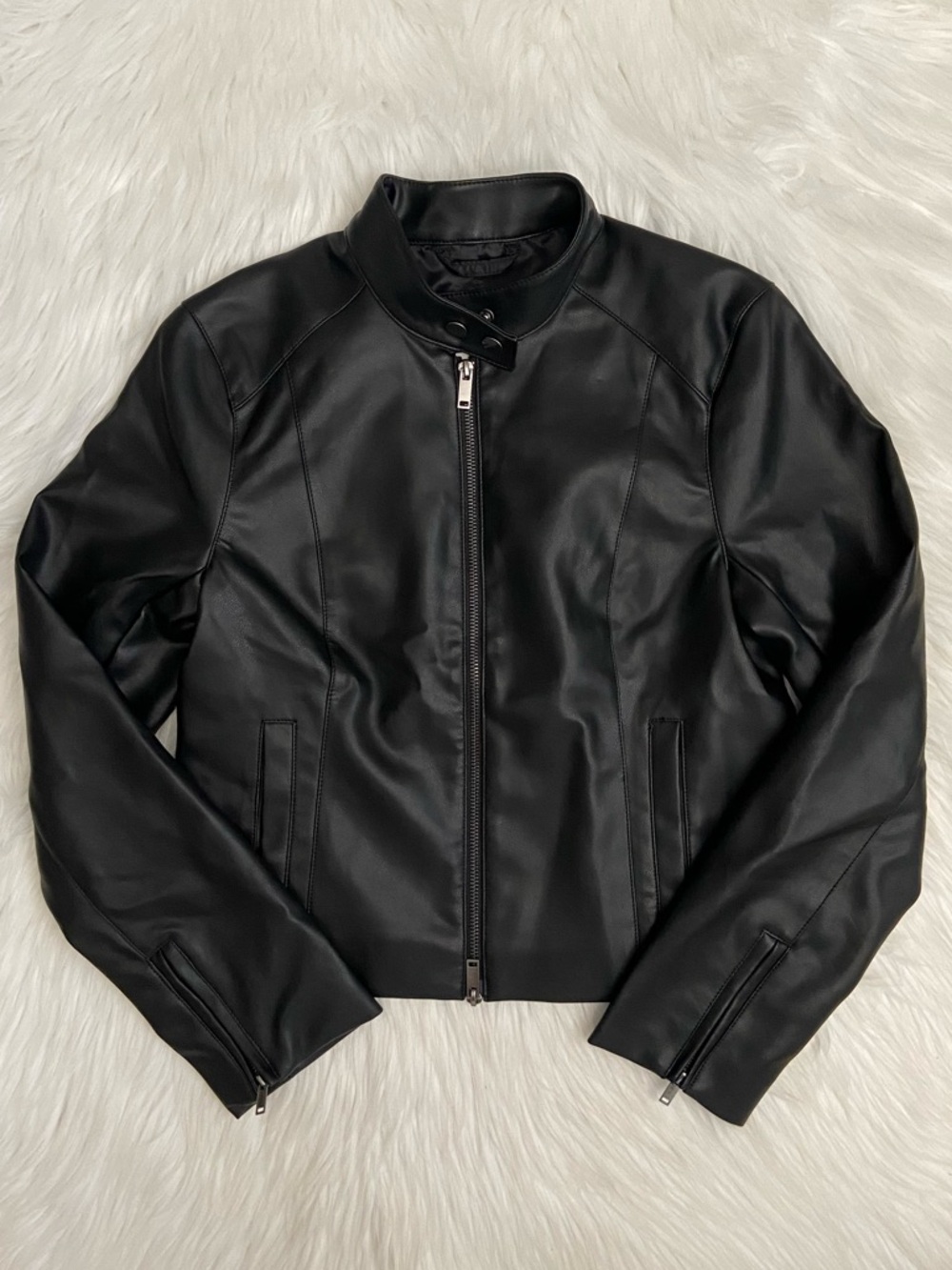 slim vegan leather mockneck jacket - Picture 9 of 14